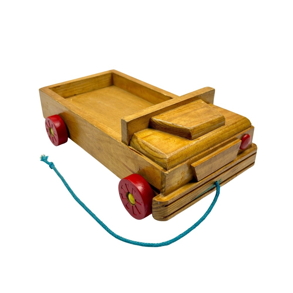 Vintage Wood‎ Pull Toy Truck Handmade Rustic Wooden Flatbed Pickup Nursery Decor